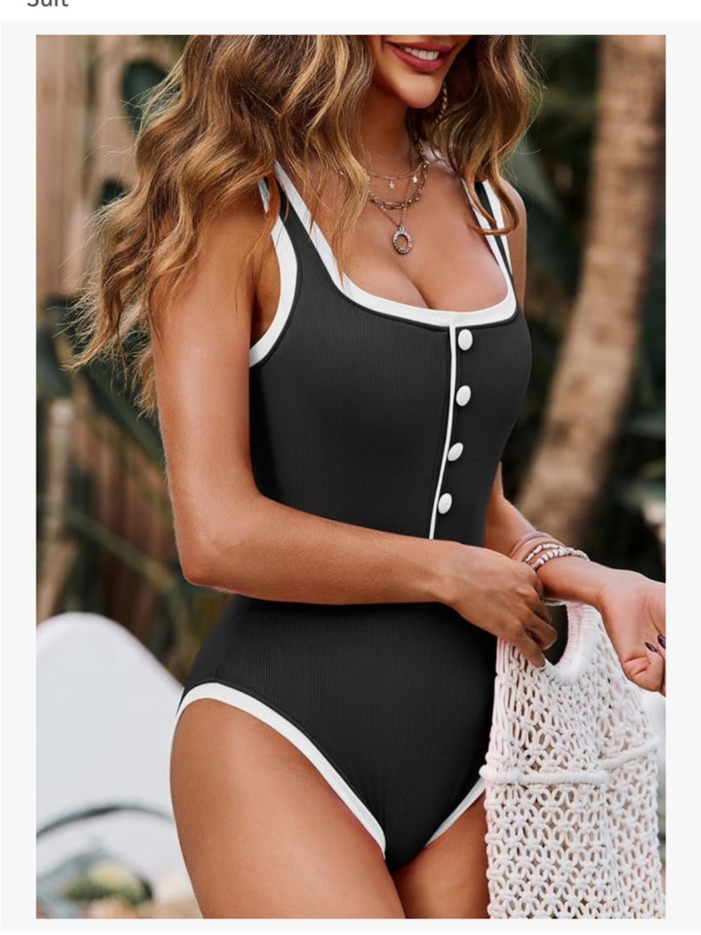Black One-Piece Swimsuit with White Trim